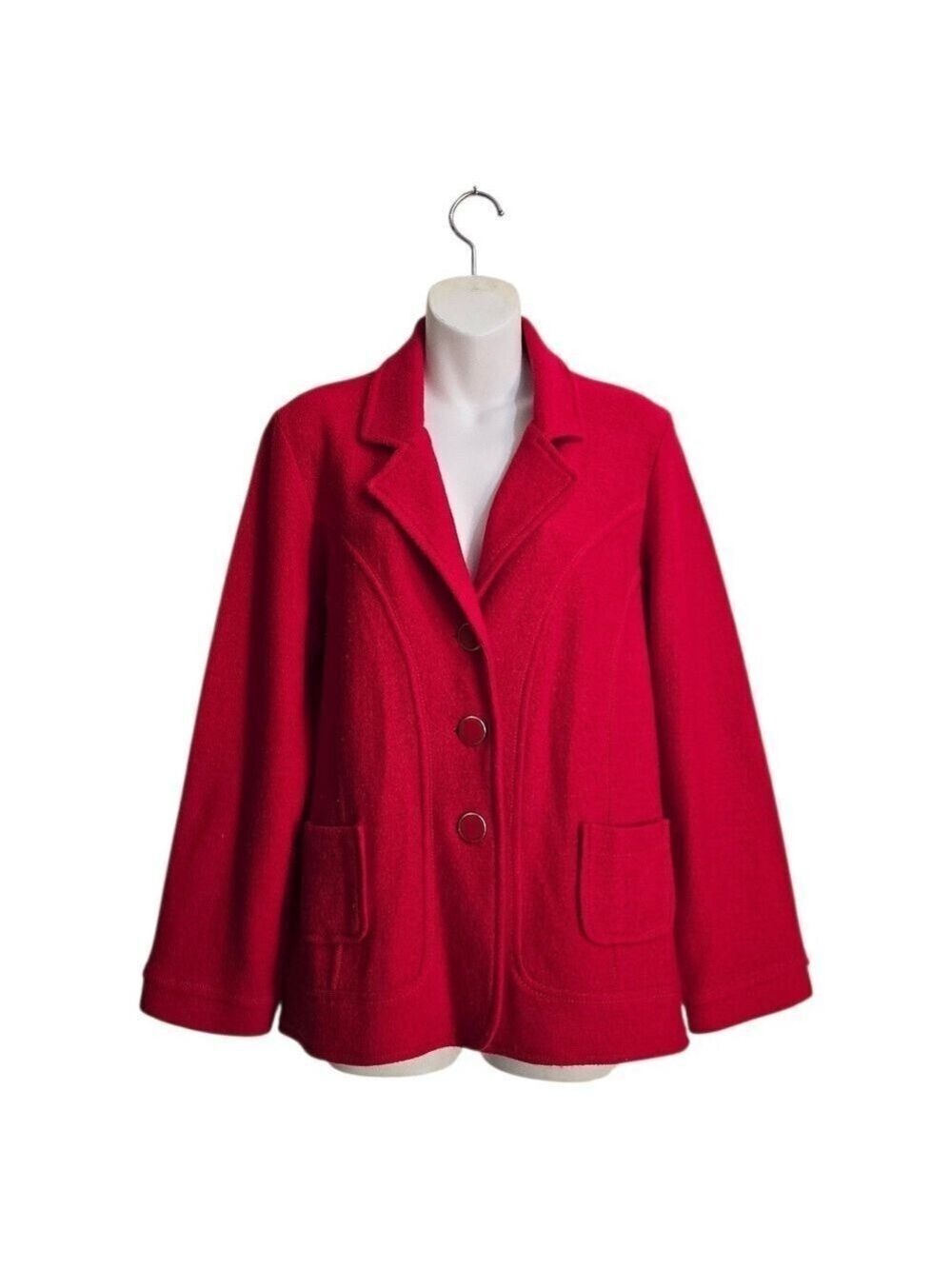 Harve Benard Red 100% Wool Single Breasted Deconstructed Blazer Jacket Sz L